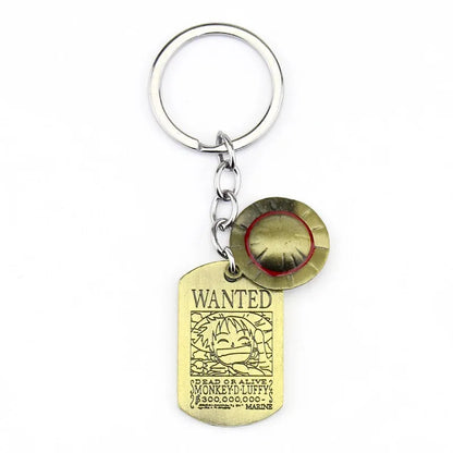One Piece Straw Hat Military Badge Necklace & Keychain Set – Anime Pendant Accessories
