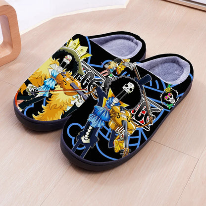 One Piece Anime Plush Slippers – Luffy & Zoro Warm Indoor Winter Shoes