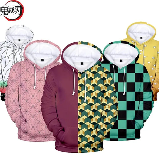 Demon Slayer Anime 3D Print Hoodie – Tanjiro & Nezuko Casual Pullover Streetwear