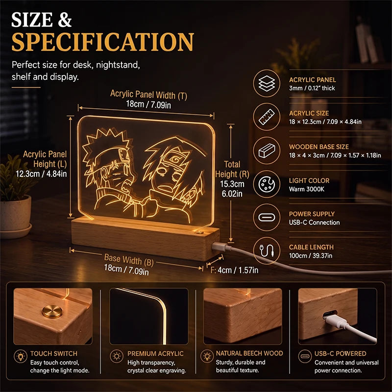 Naruto Sasuke 3D Multilayer Acrylic LED Lamp – Dynamic Motion Effect Night Light