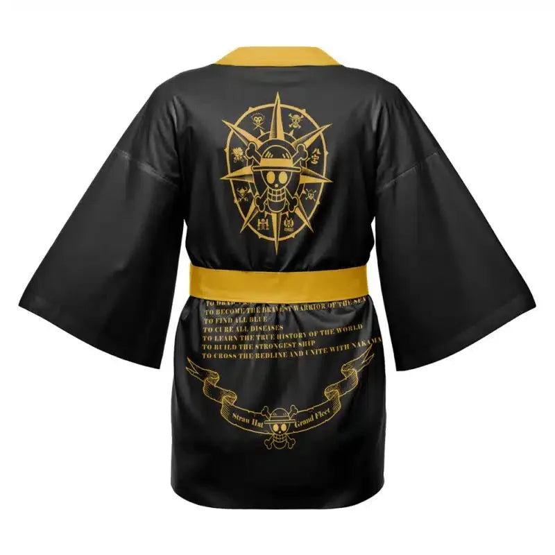 One Piece Straw Hat Pirates Cosplay Kimono – Premium Black & Gold Performance Haori Dress