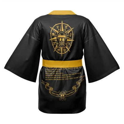 One Piece Straw Hat Pirates Cosplay Kimono – Premium Black & Gold Performance Haori Dress