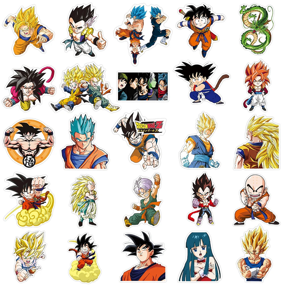 Dragon Ball Z Waterproof Vinyl Sticker Pack – Son Goku Anime Decals for Laptops, Water Bottles & Skateboards (10, 30, or 50 Pieces)