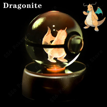 Pokémon 3D Engraved Crystal Ball LED Night Light – Glowing Pokeball Orb Lamp