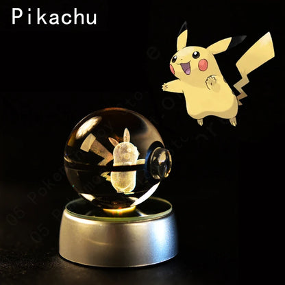 Pokémon 3D Engraved Crystal Ball LED Night Light – Glowing Pokeball Orb Lamp