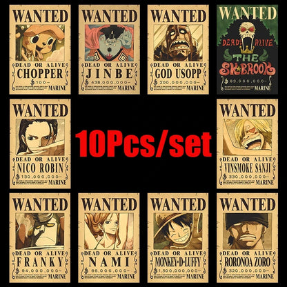 One Piece Wanted Posters Set (10-Pack) – Vintage Kraft Paper Wall Art