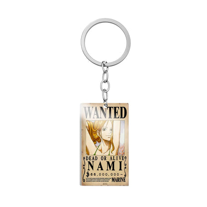 One Piece Wanted Poster Metal Keychain – Alloy Anime Keyring