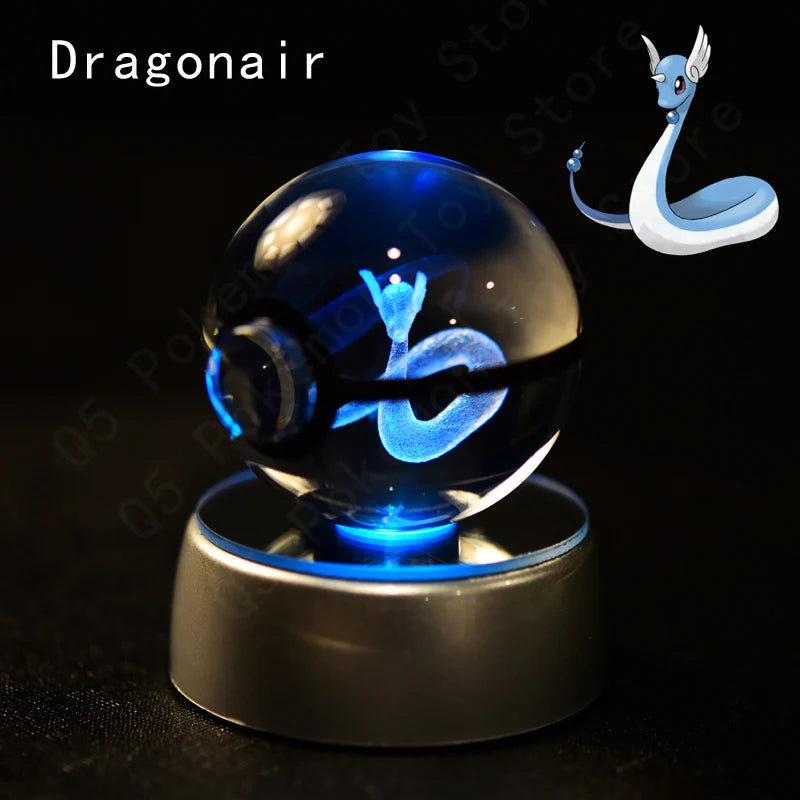 Pokémon 3D Engraved Crystal Ball LED Night Light – Glowing Pokeball Orb Lamp