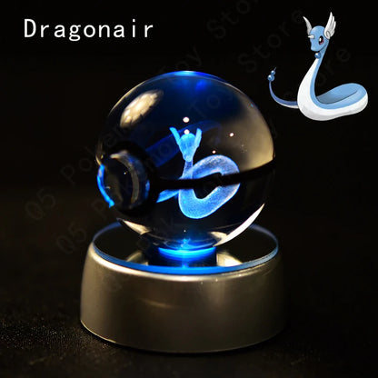 Pokémon 3D Engraved Crystal Ball LED Night Light – Glowing Pokeball Orb Lamp