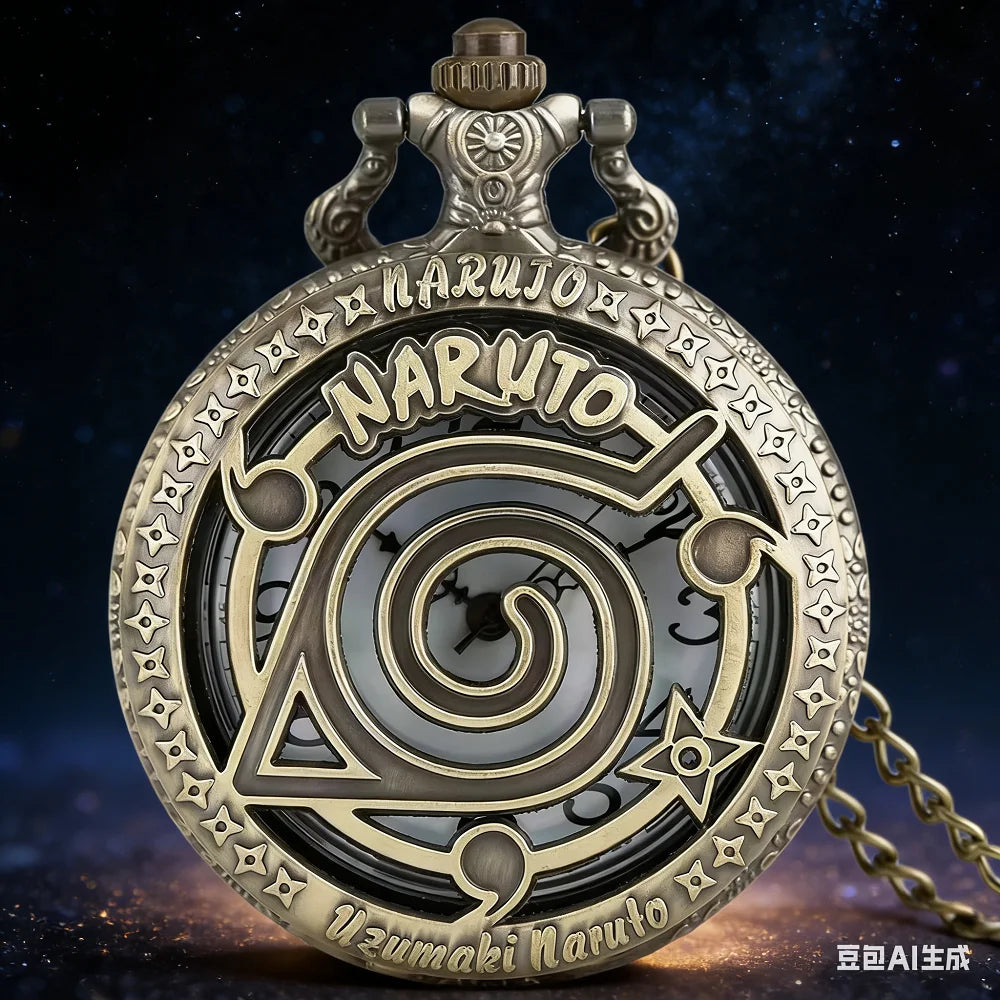 Naruto Vintage Bronze Quartz Pocket Watch – Anime Flip Cover Pendant Watch