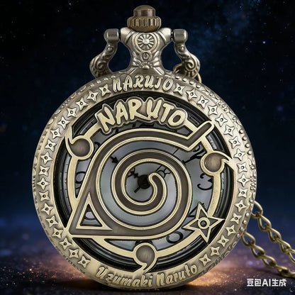 Naruto Vintage Bronze Quartz Pocket Watch – Anime Flip Cover Pendant Watch