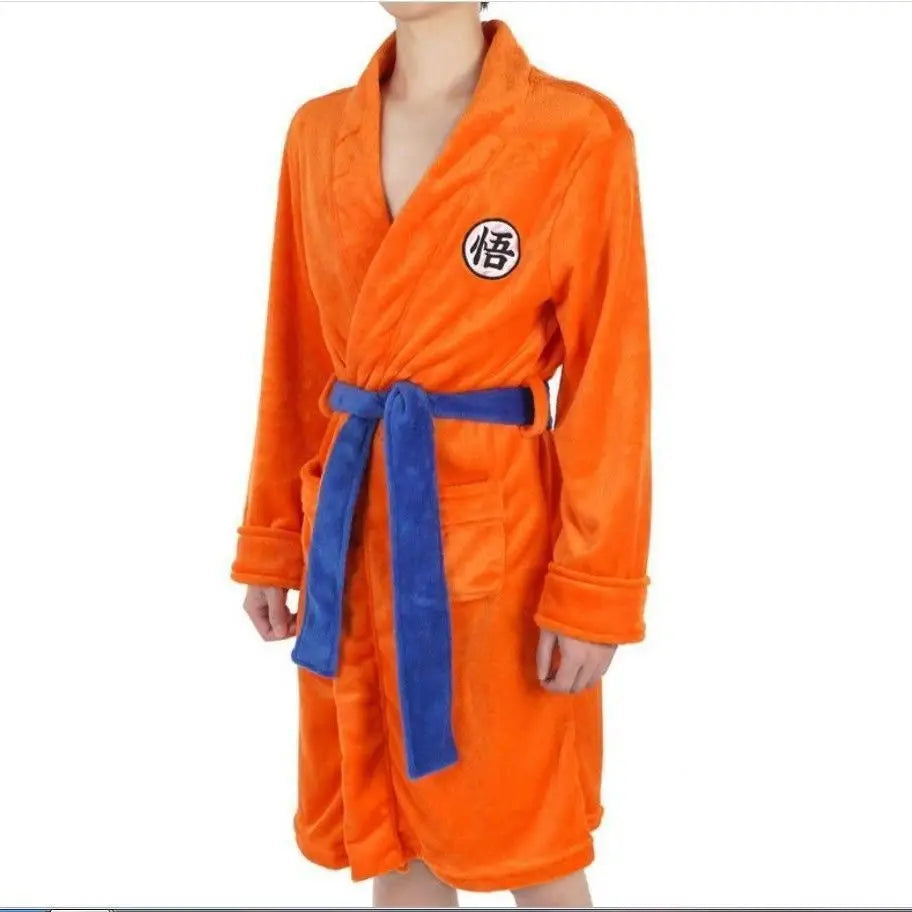 Dragon Ball Goku Orange Flannel Bathrobe – Soft Cosplay Loungewear Robe