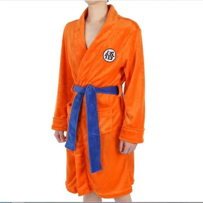 Dragon Ball Goku Orange Flannel Bathrobe – Soft Cosplay Loungewear Robe