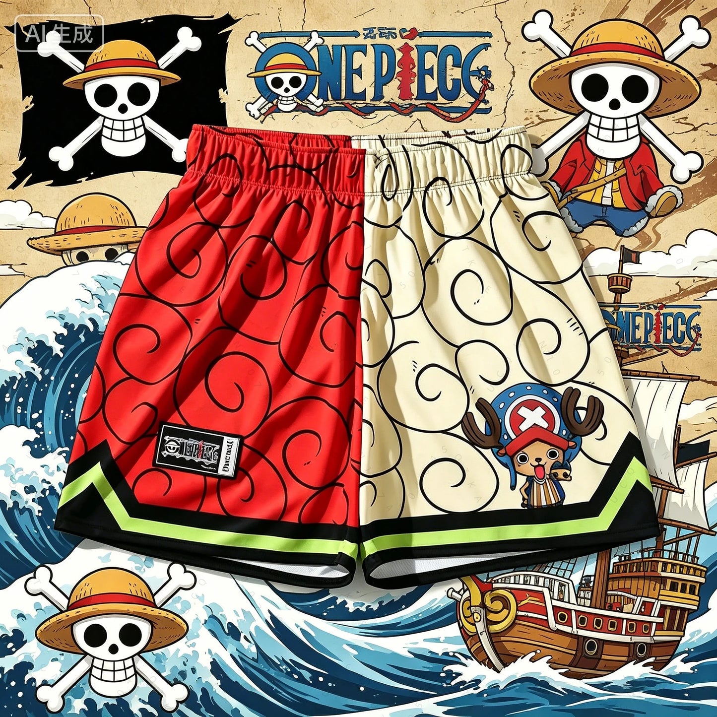 One Piece Gear 5 Luffy Summer Beach Shorts – Hawaiian Animal Pattern Board Shorts