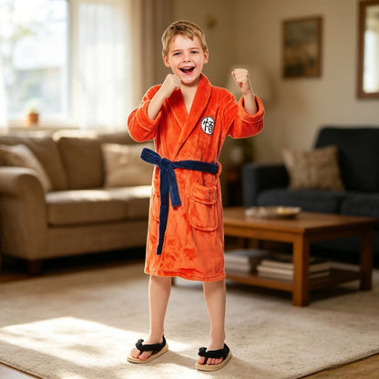 Dragon Ball Goku Orange Flannel Bathrobe – Soft Cosplay Loungewear Robe