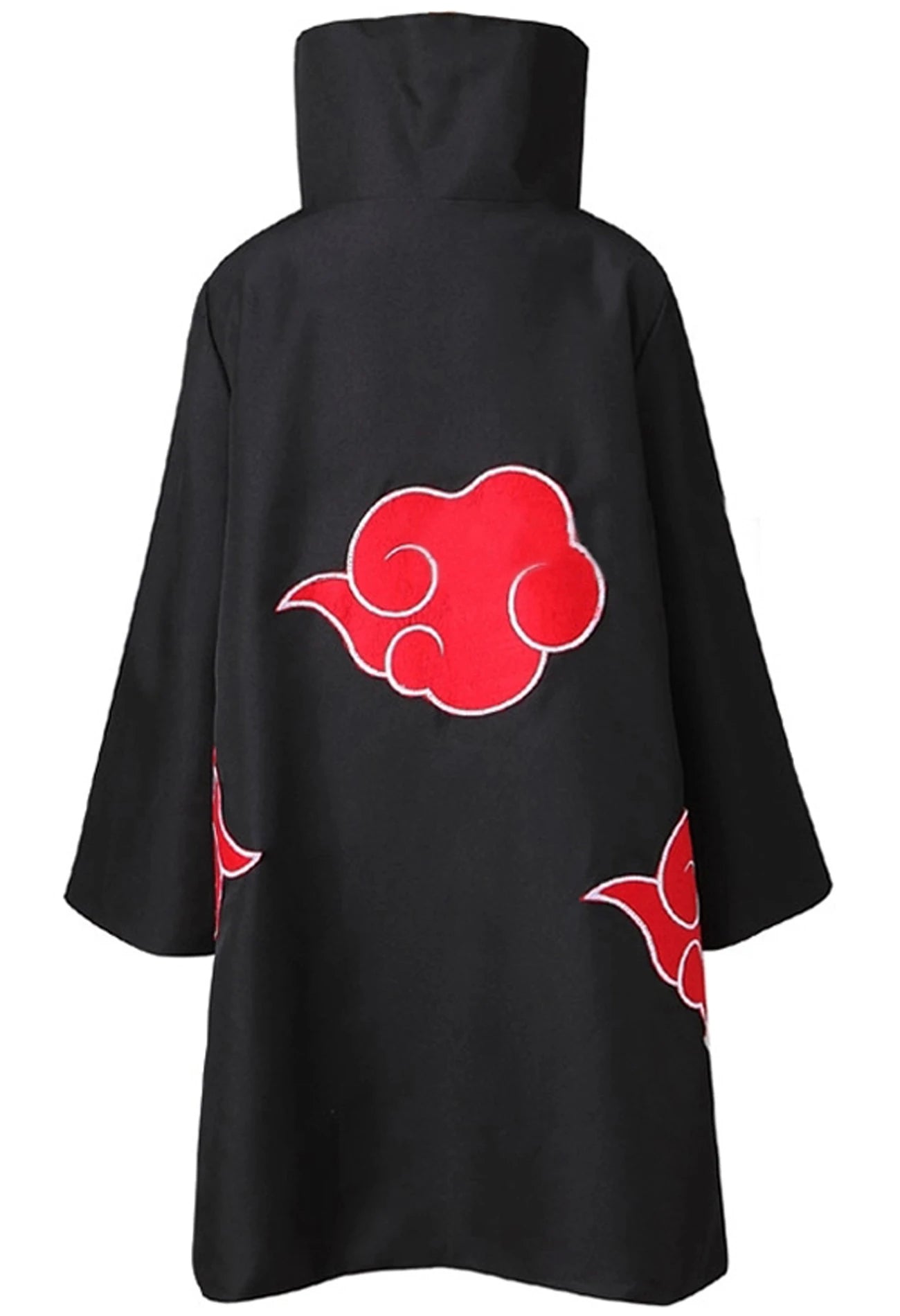 Close up of stitched crimson cloud on Akatsuki hoodie robe