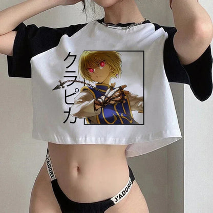 Hunter x Hunter Anime Graphic Crop Top – Y2K Harajuku Women's Short Sleeve Tee