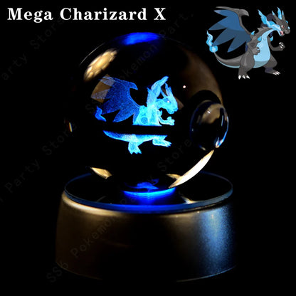 Pokémon 3D Engraved Crystal Ball LED Night Light – Glowing Pokeball Orb Lamp