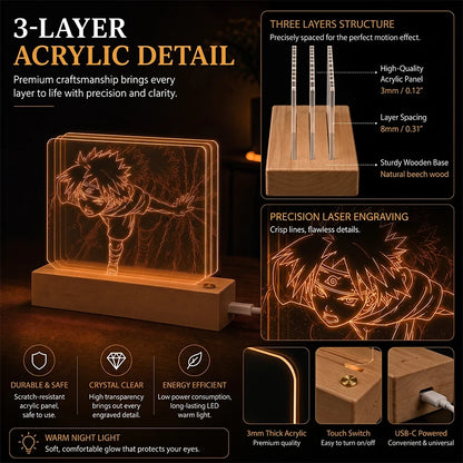 Sasuke Uchiha 3D Multilayer Acrylic LED Lamp – Dynamic Motion Effect Night Light