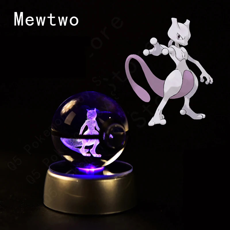 Pokémon 3D Engraved Crystal Ball LED Night Light – Glowing Pokeball Orb Lamp