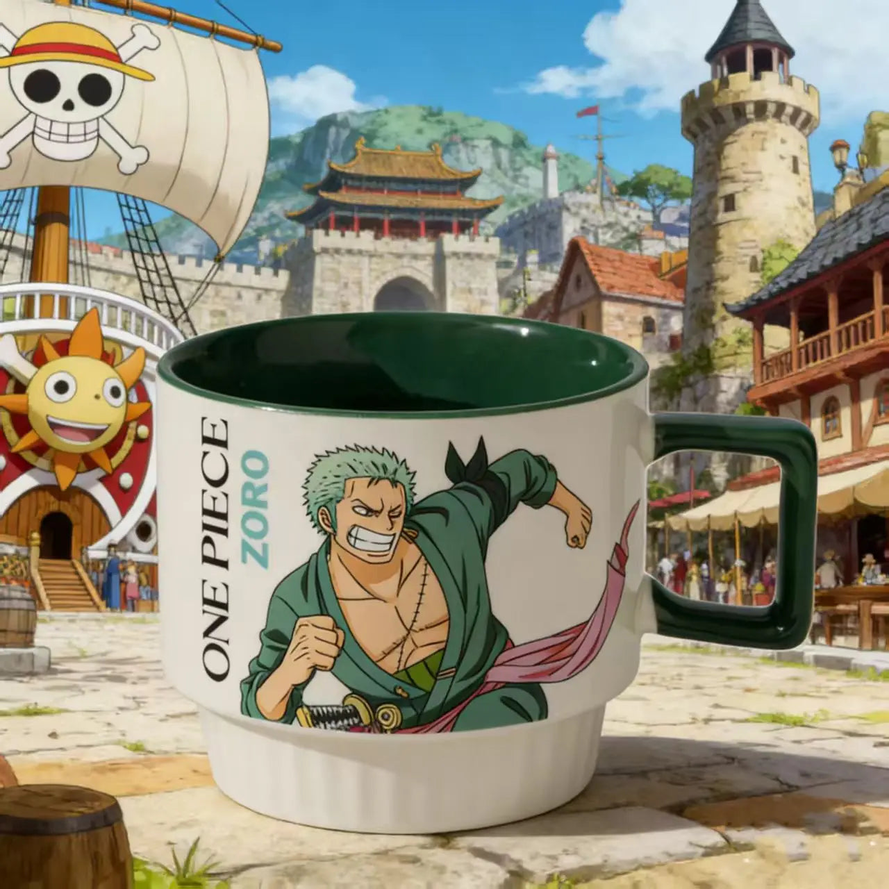 One Piece Anime Stacking Ceramic Mug – Luffy & Zoro Kawaii Coffee Cup