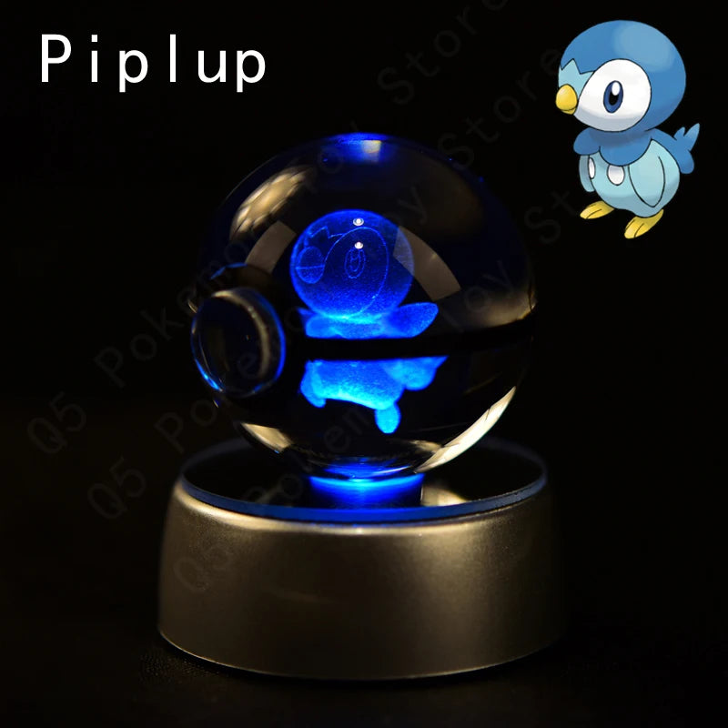 Pokémon 3D Engraved Crystal Ball LED Night Light – Glowing Pokeball Orb Lamp