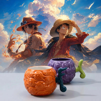 One Piece Devil Fruit Ceramic Mug – 21cm Gomu Gomu & Mera Mera Water Cup