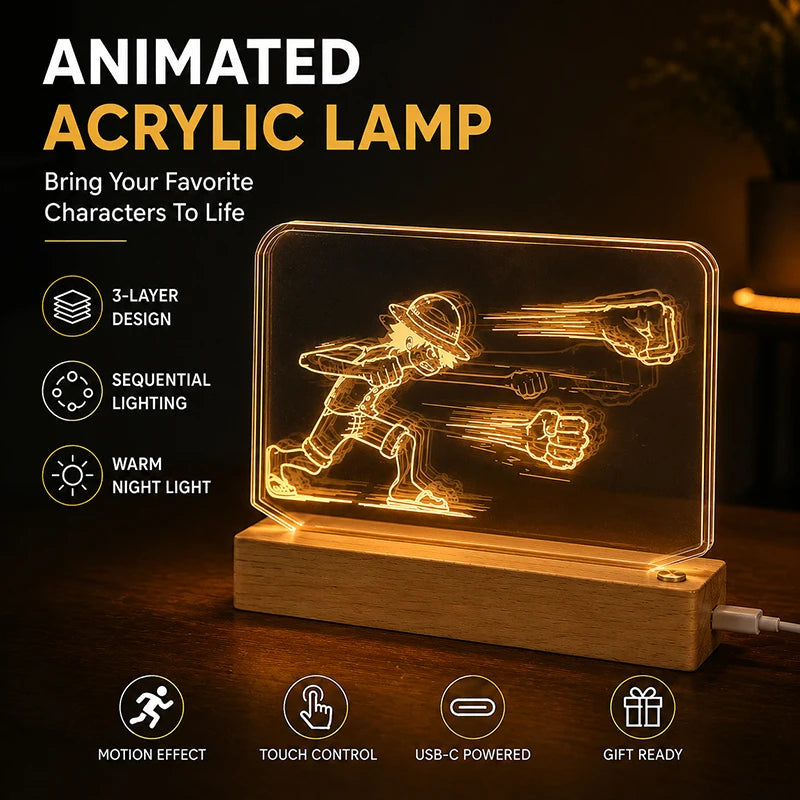 One Piece Luffy 3D Multilayer Acrylic LED Lamp – Dynamic Motion Effect Night Light