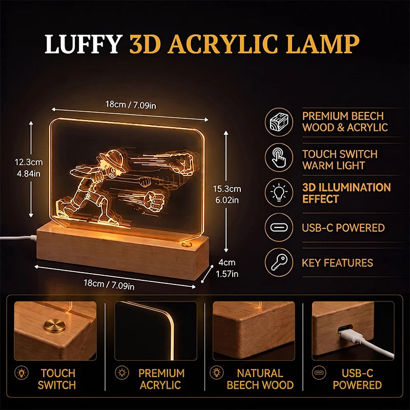 One Piece Luffy 3D Multilayer Acrylic LED Lamp – Dynamic Motion Effect Night Light