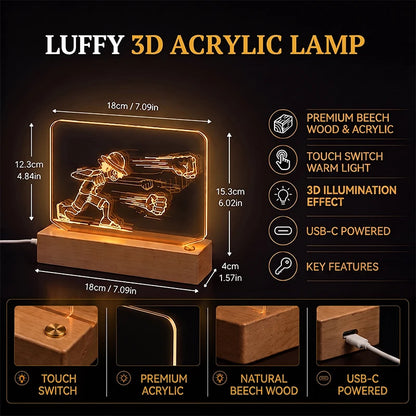 One Piece Luffy 3D Multilayer Acrylic LED Lamp – Dynamic Motion Effect Night Light