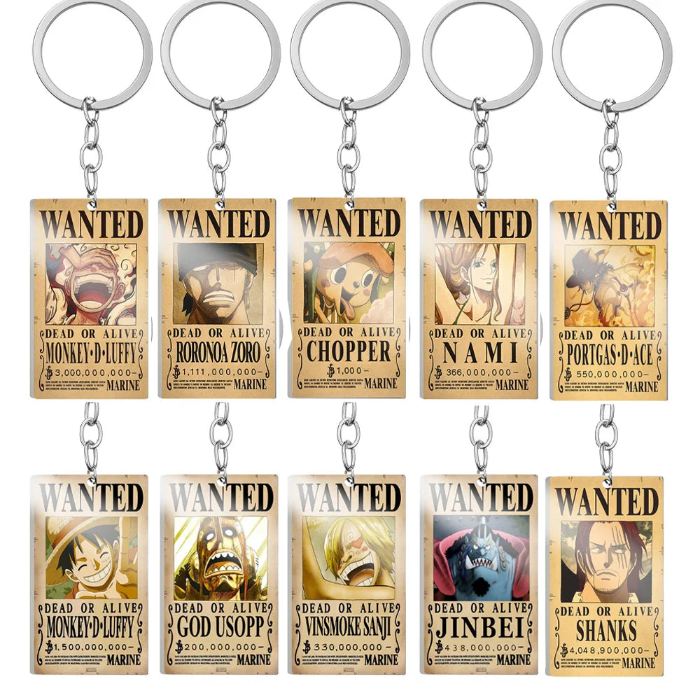 One Piece Wanted Poster Metal Keychain – Alloy Anime Keyring