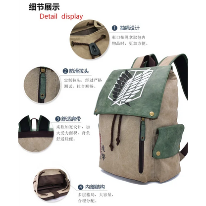 Attack on Titan Scout Regiment Cosplay Backpack – Wings of Freedom Canvas School Rucksack & Laptop Bag