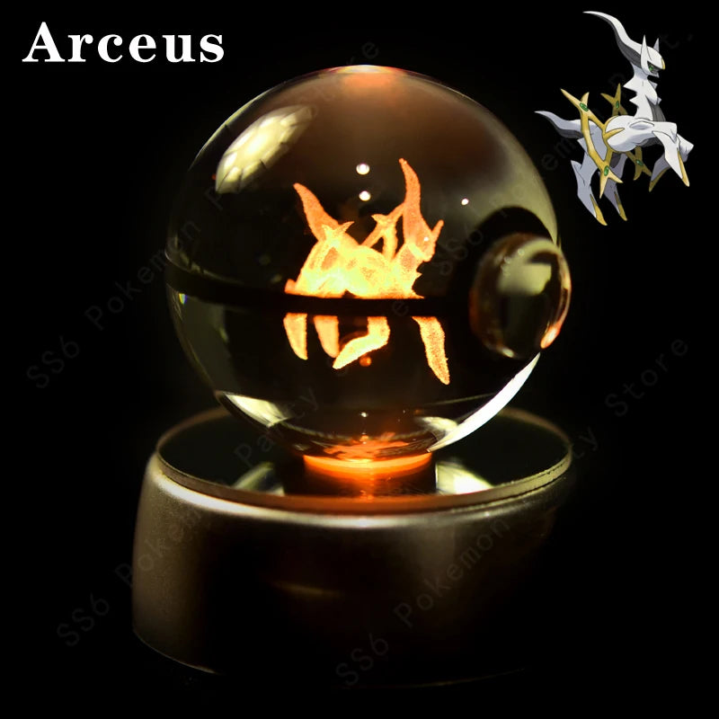 Pokémon 3D Engraved Crystal Ball LED Night Light – Glowing Pokeball Orb Lamp