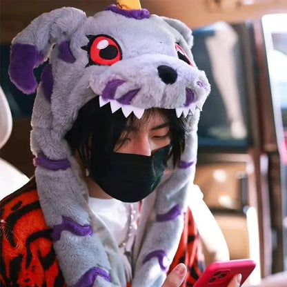 Digimon Gabumon Plush Hooded Hat – Anime Cosplay Scarf & Gloves Combo Set