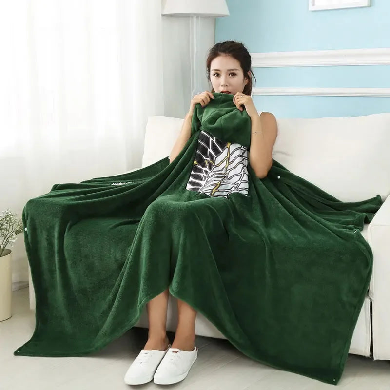 Attack on Titan Survey Corps Blanket Cloak – Kawaii Anime Fleece Cosplay Hoodie