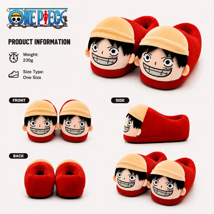 One Piece Anime Plush Slippers – Luffy, Zoro & Chopper Indoor Warm Winter House Shoes