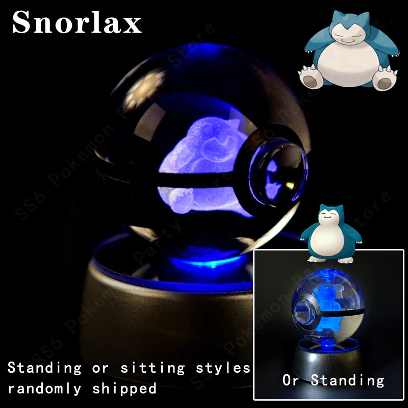 Pokémon 3D Engraved Crystal Ball LED Night Light – Glowing Pokeball Orb Lamp