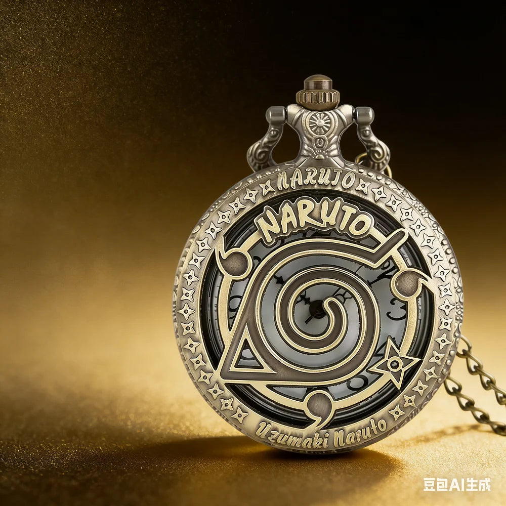 Naruto Vintage Bronze Quartz Pocket Watch – Anime Flip Cover Pendant Watch
