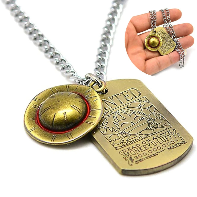 One Piece Straw Hat Military Badge Necklace & Keychain Set – Anime Pendant Accessories