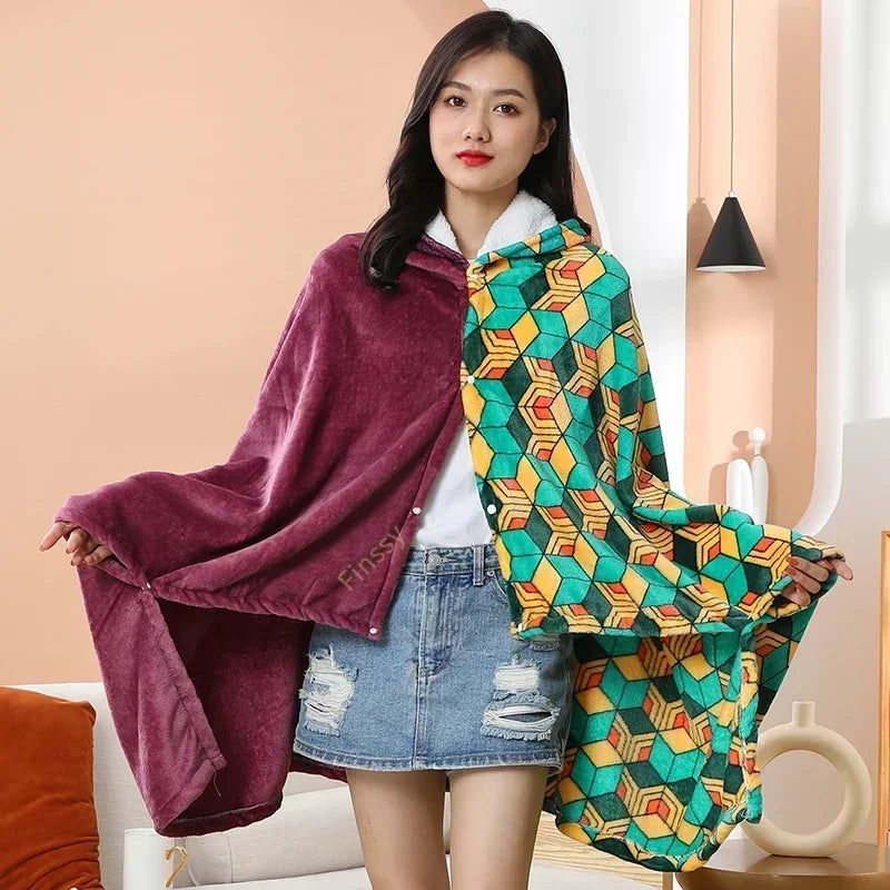 Demon Slayer Wearable Blanket & Bathrobe – Kimetsu no Yaiba Cozy Cosplay Shawl Gown