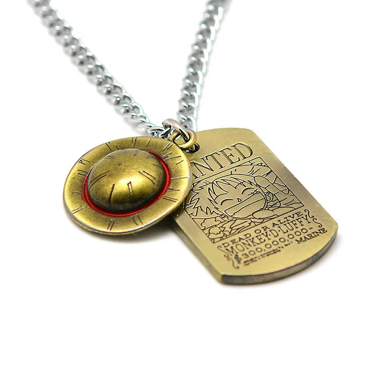 One Piece Straw Hat Military Badge Necklace & Keychain Set – Anime Pendant Accessories