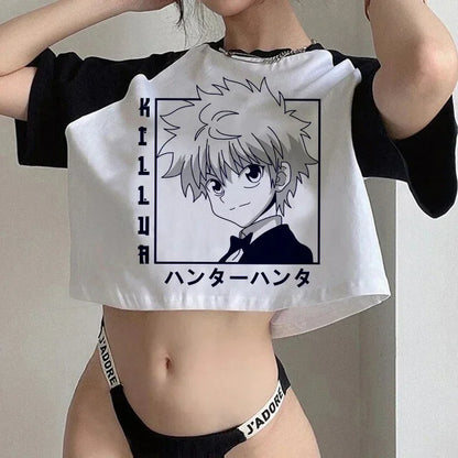 Hunter x Hunter Anime Graphic Crop Top – Y2K Harajuku Women's Short Sleeve Tee