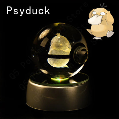 Pokémon 3D Engraved Crystal Ball LED Night Light – Glowing Pokeball Orb Lamp