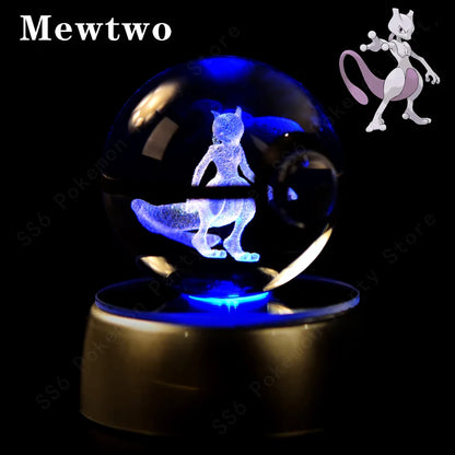 Pokémon 3D Engraved Crystal Ball LED Night Light – Glowing Pokeball Orb Lamp