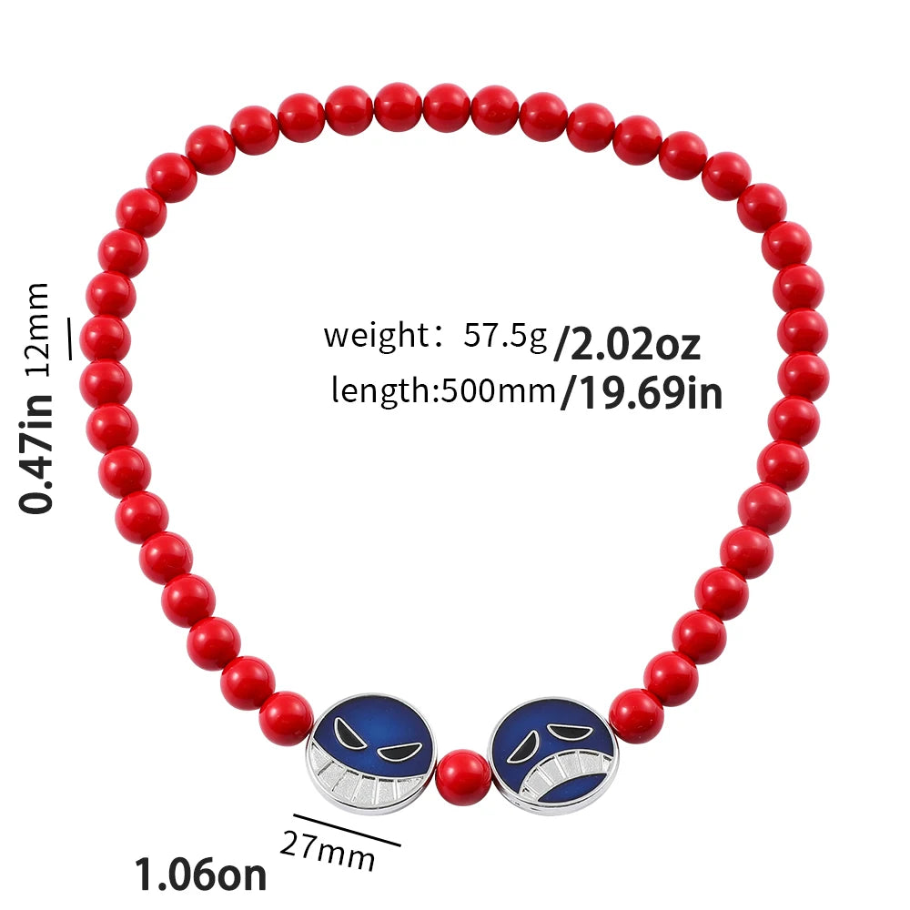 One Piece Portgas D. Ace Red Bead Necklace & Bracelet Set – Cosplay Jewelry