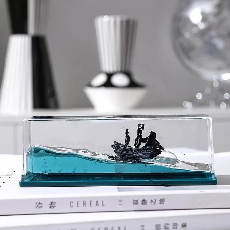 One Piece Floating Ship Liquid Wave Bottle – Thousand Sunny & Going Merry Desk Ornament