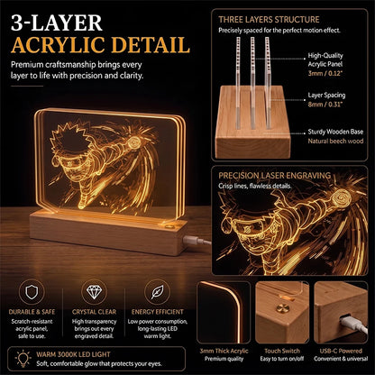 Naruto Uzumaki 3D Multilayer Acrylic LED Lamp – Dynamic Motion Effect Night Light