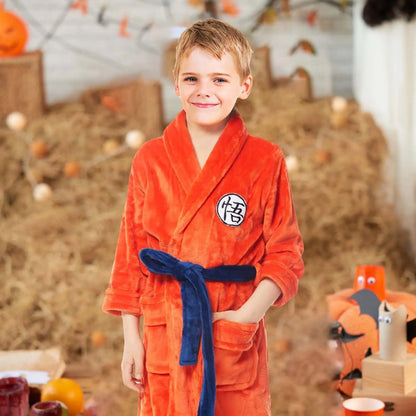 Dragon Ball Goku Orange Flannel Bathrobe – Soft Cosplay Loungewear Robe