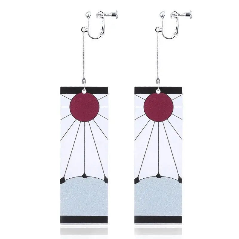 Demon Slayer Tanjiro Hanafuda Sun Earrings & Ear Clips