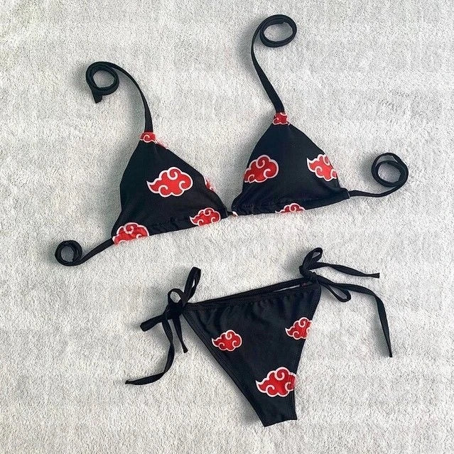 Naruto Akatsuki Cloud Printed Mini Bikini Set – Anime Two-Piece Swimsuit